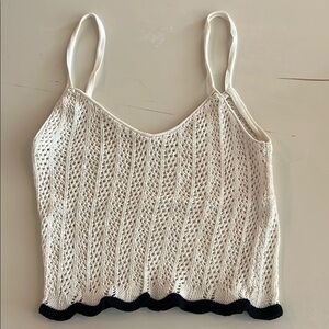 Zara Cream Knit Tank Top with Black Trim